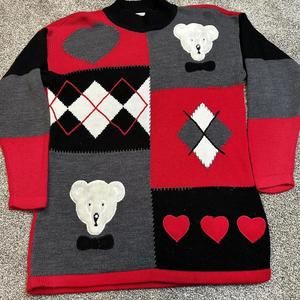 Vintage Knitted Fuzzy Bears‎ And hearts sweater